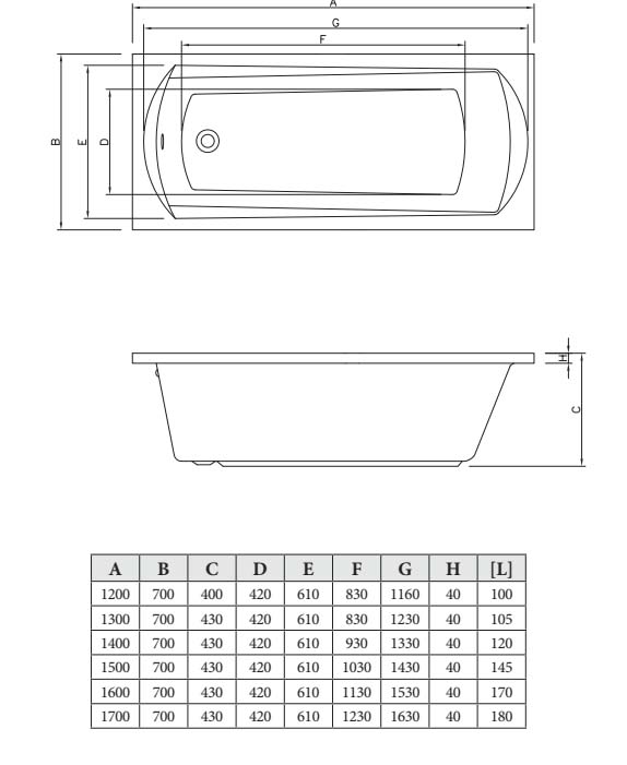 Акриловая ванна C-Bath Clio 120x70 прямоугольная CBQ003001