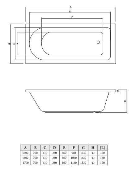 Акриловая ванна C-Bath Rea 150x70 прямоугольная CBQ002001