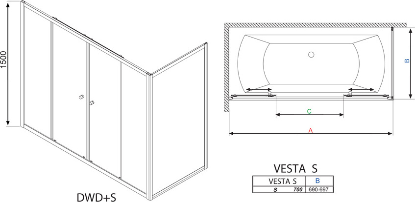 Боковая стенка Radaway Vesta S 70 прозрачное стекло