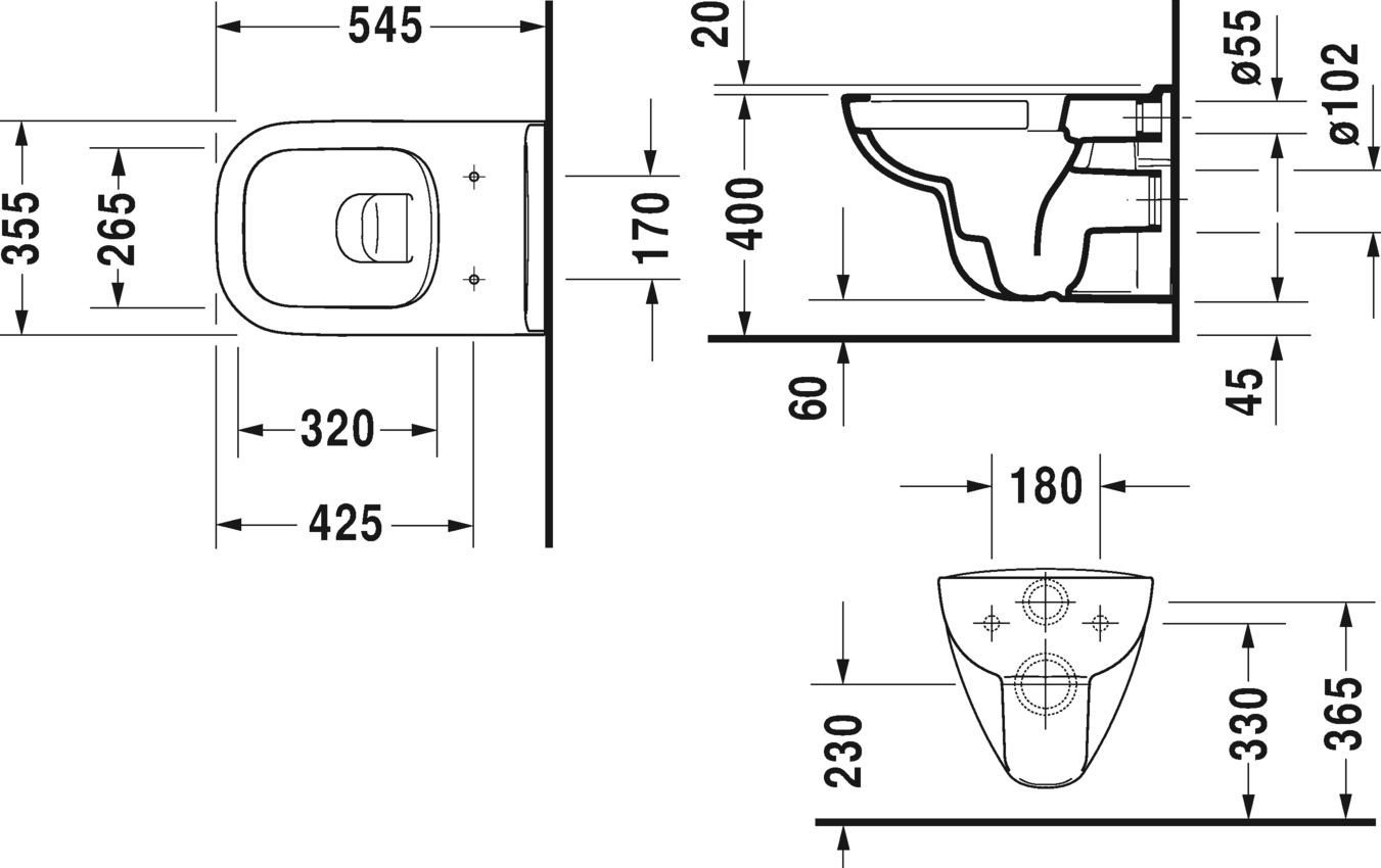 Комплект Унитаз подвесной Duravit D-code 45700900A1 безободковый + Система инсталляции для унитазов AlcaPlast Sadromodul AM101/1120-001 с кнопкой, шумоизоляцией и гигиеническим душем