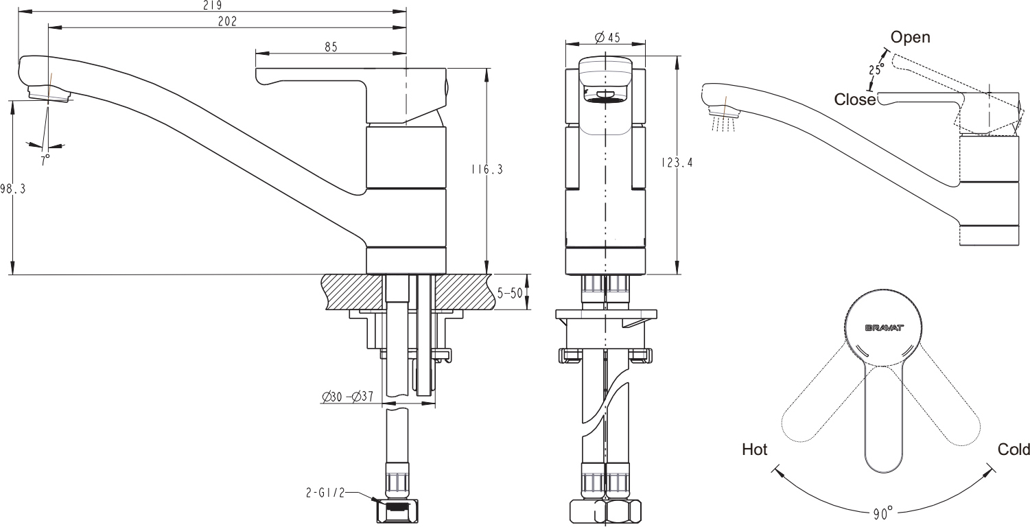 Смеситель Bravat Stream-D F737163C-1 для кухонной мойки