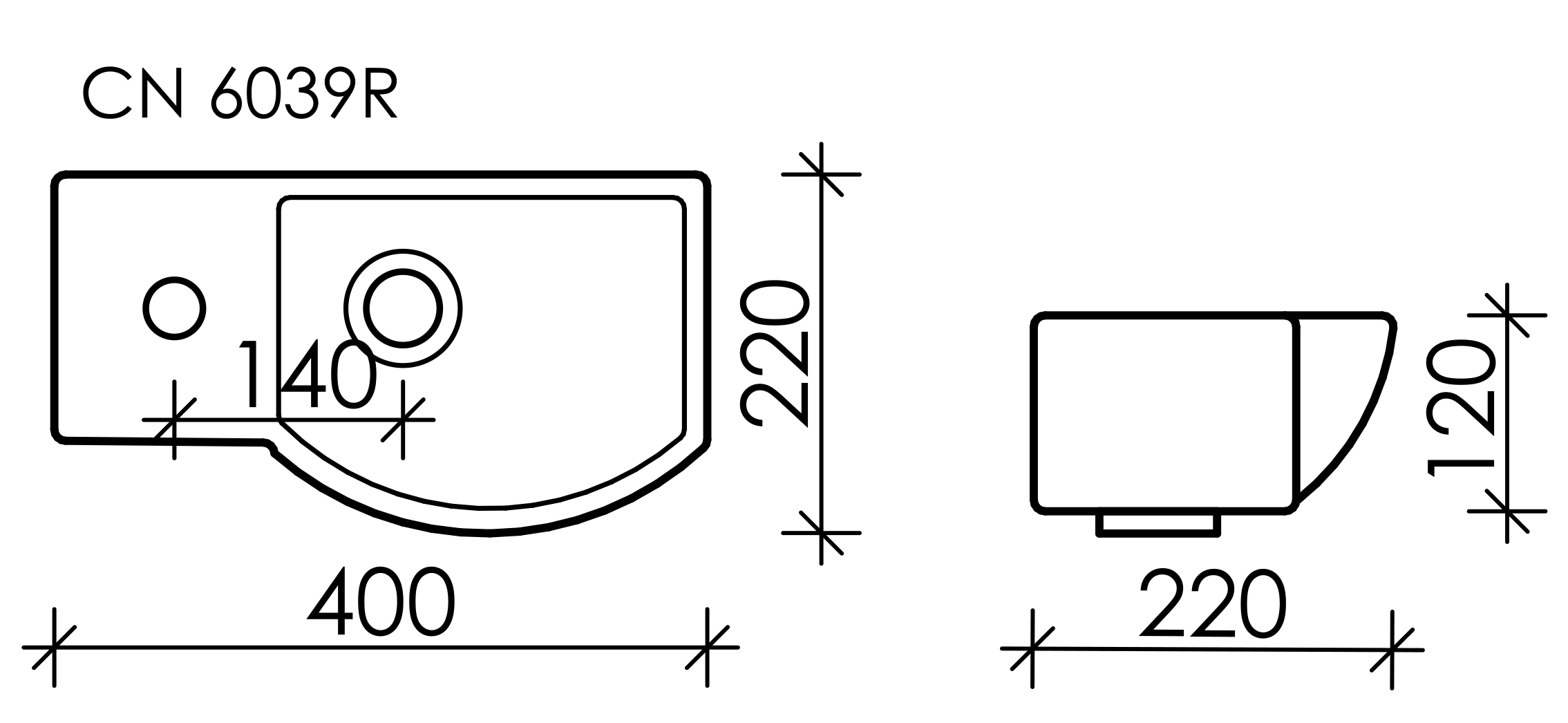Умывальник подвесной прямоугольный  с крепежом (чаша справа, отверстие под смеситель слева) Element 400*220*120мм Ceramica Nova CN6039R 