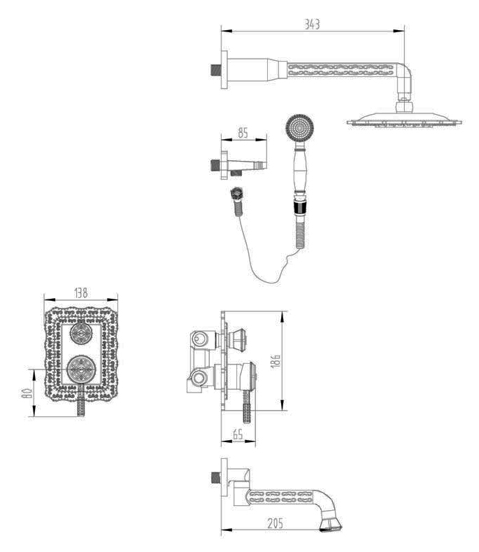 Душевой комплект Zorg Antic A 104DS-BR