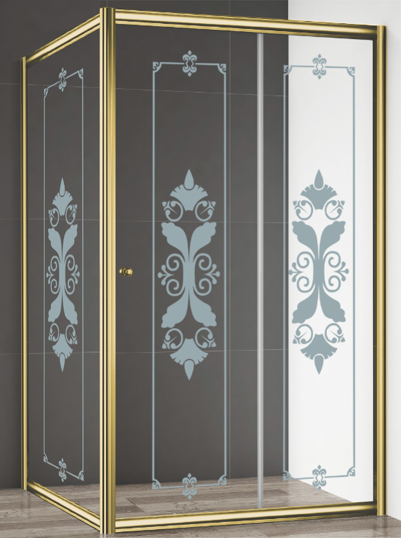 Душевая дверь в нишу Cezares Giubileo-BF-1 стекло с узором, золото