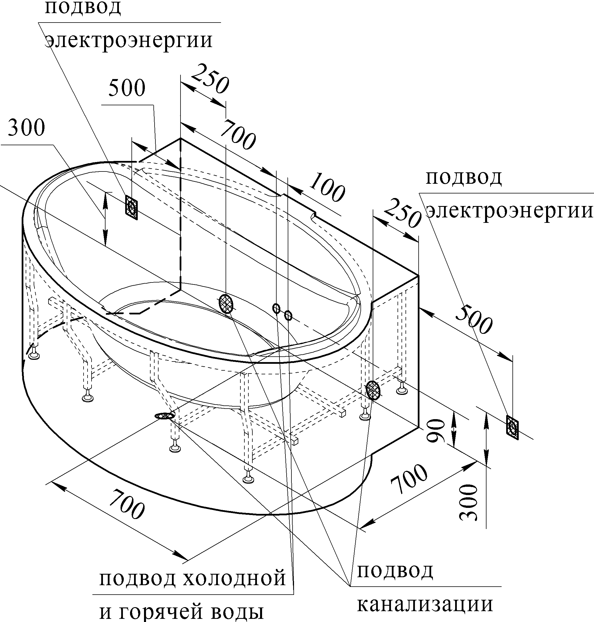 Схема установки гидромассажной ванны