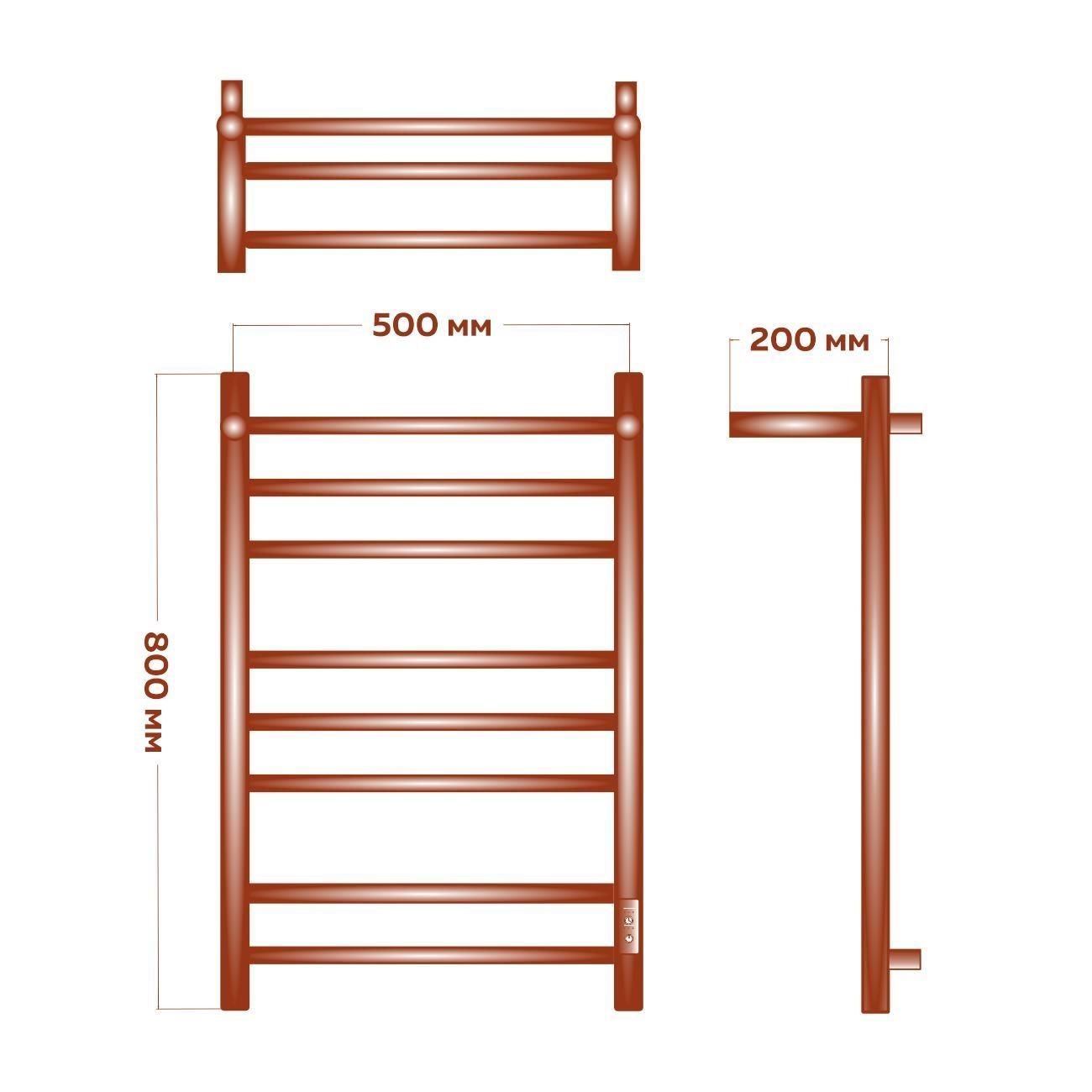 Полотенцесушители электрический с полочкой (лесенка) Bauedge Stil Shelf DB-0026, 50x80 см