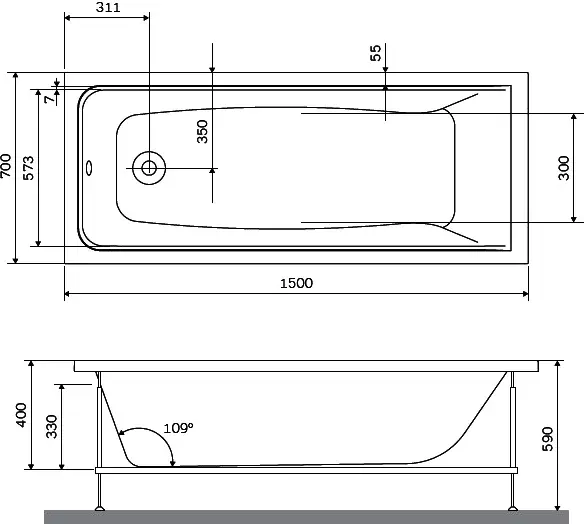 Сборка ванна акриловая am pm gem w90a 150 070w a 150х70 см