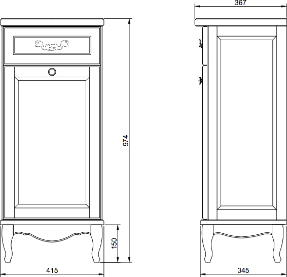 Тумба ValenHouse Лиора 40 с бельевой корзиной, слоновая кость, фурнитура хром