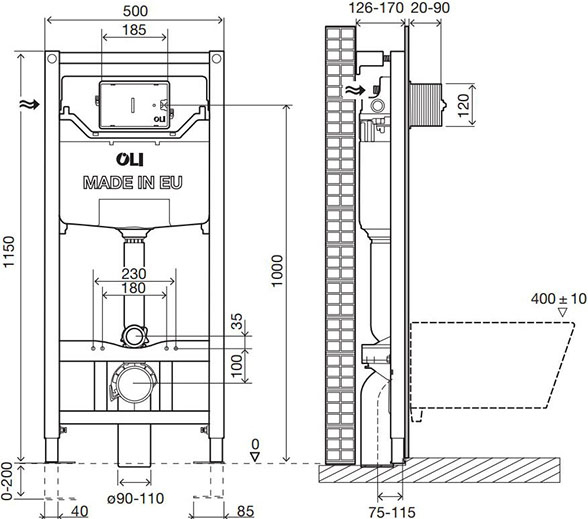 Система инсталляции для унитазов OLI Oli 120 Eco Sanitarblock pneumatic