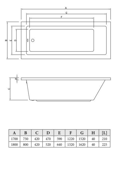 Акриловая ванна C-Bath Semela 180x80 прямоугольная CBQ014002