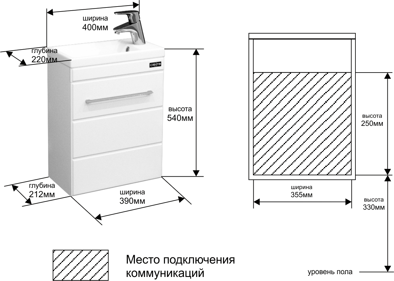 Тумба с раковиной Санта Омега 40 207036