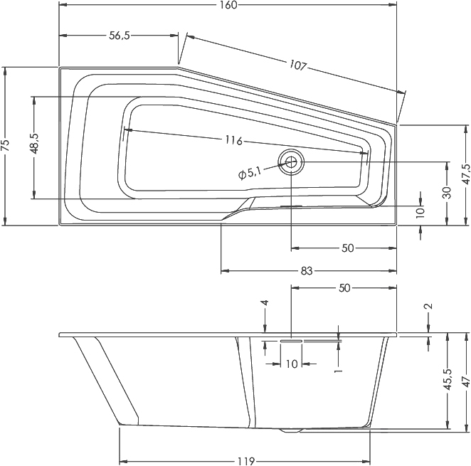 Акриловая ванна Riho Rething Space BR1400500000000 L, 160x75