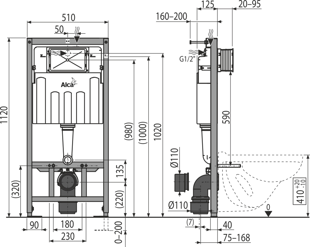 Комплект Унитаз подвесной Bien Dor с биде + Система инсталляции для унитазов AlcaPlast Sadromodul AM101/1120-001 с белой кнопкой и шумоизоляцией