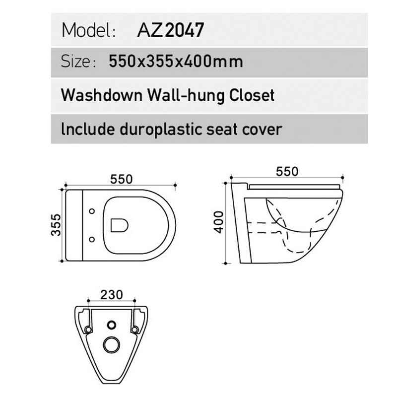 Унитаз подвесной Azario Trend безободковый с сиденьем микролифт (AZ-2047)