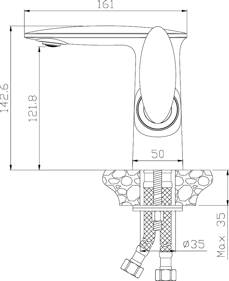 Смеситель Rossinka RS30-11W для раковины, с донным клапаном