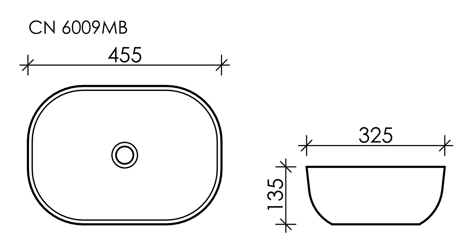 Умывальник чаша накладная прямоугольная (цвет Чёрный Матовый) Element 455*325*135мм Ceramica Nova CN6009MB