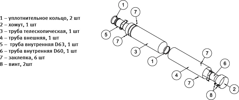 Удлинение дымохода Protherm 60/100 мм (высота: 0,5-0,8 м)