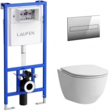 Комплект Laufen 8.6996.6.000.000.R унитаз безободковый, с микролифтом + система инсталляции с кнопкой смыва 