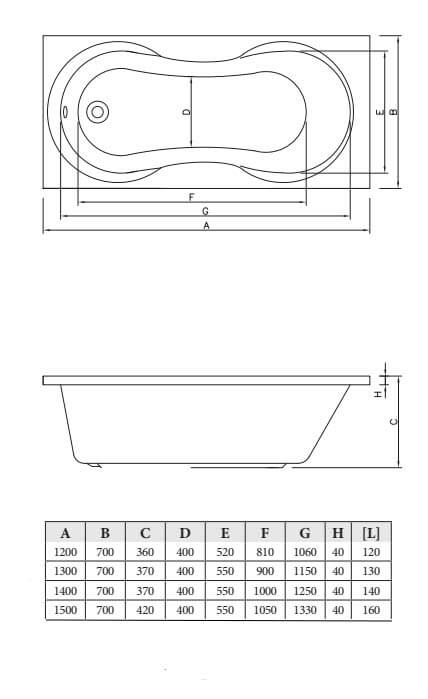 Акриловая ванна C-Bath Salus 140x70 прямоугольная CBQ006003