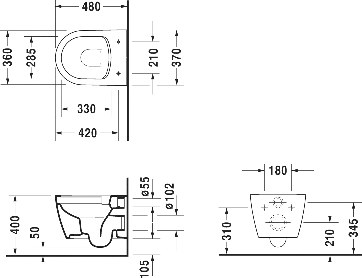 Комплект Унитаз подвесной Duravit ME by Starck 2530090000 + Система инсталляции для унитазов AlcaPlast Jadromodul AM102/1120 с кнопкой, шумоизоляцией и гигиеническим душем