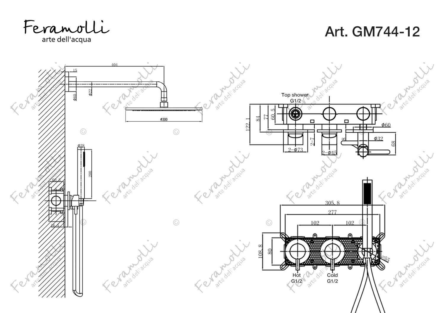 Душевой комплект Feramolli GM744-12 (30см.), серый сатин