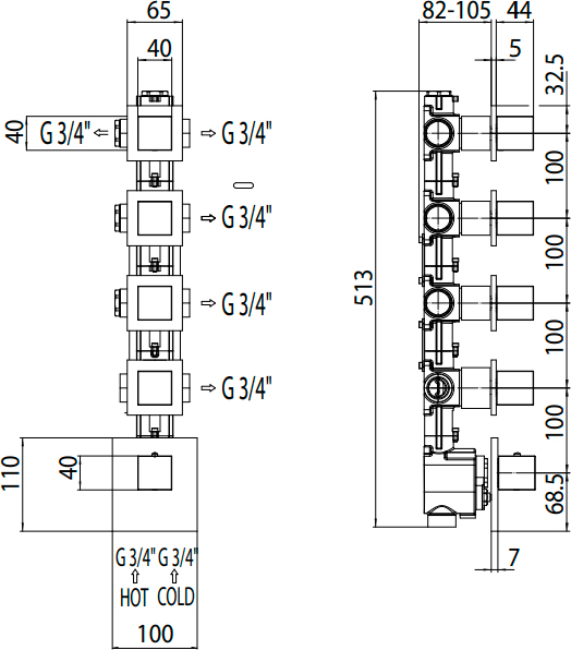 Скрытая часть Bossini HP 5 Outlets Z030275000 на 5 потребителей