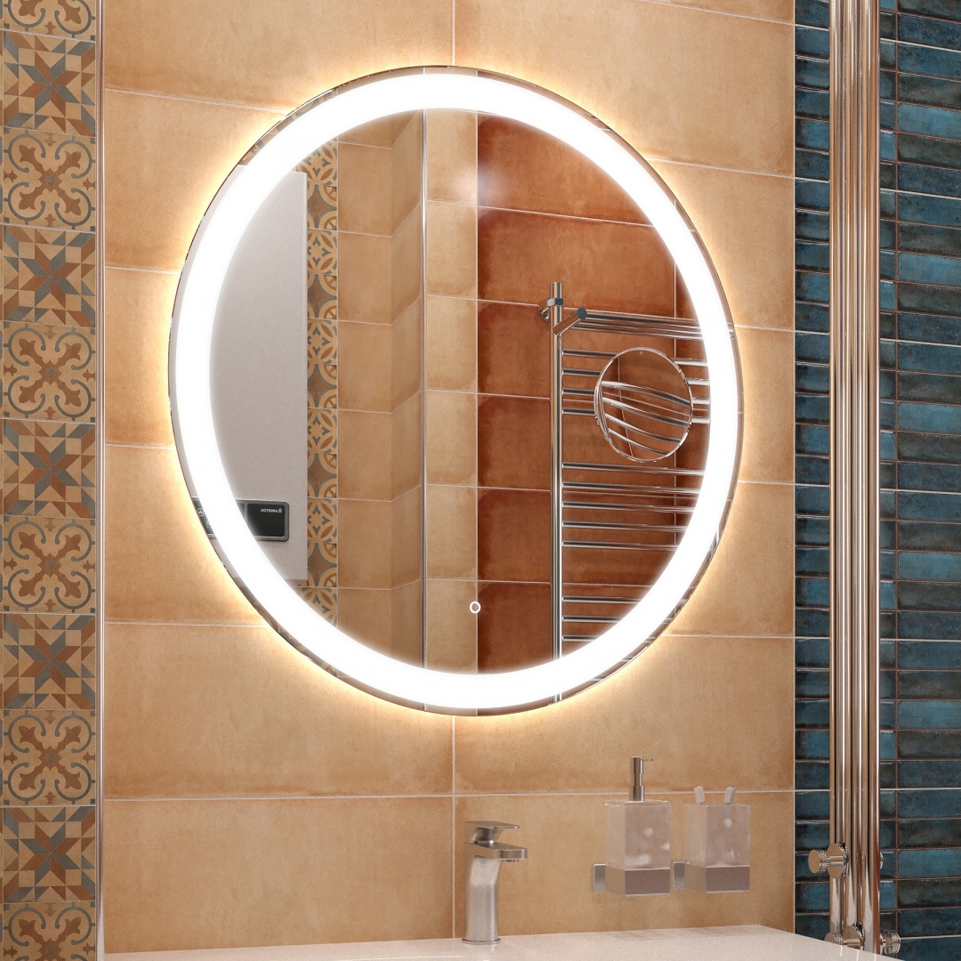 овальный зеркальный шкаф в ванную с подсветкой